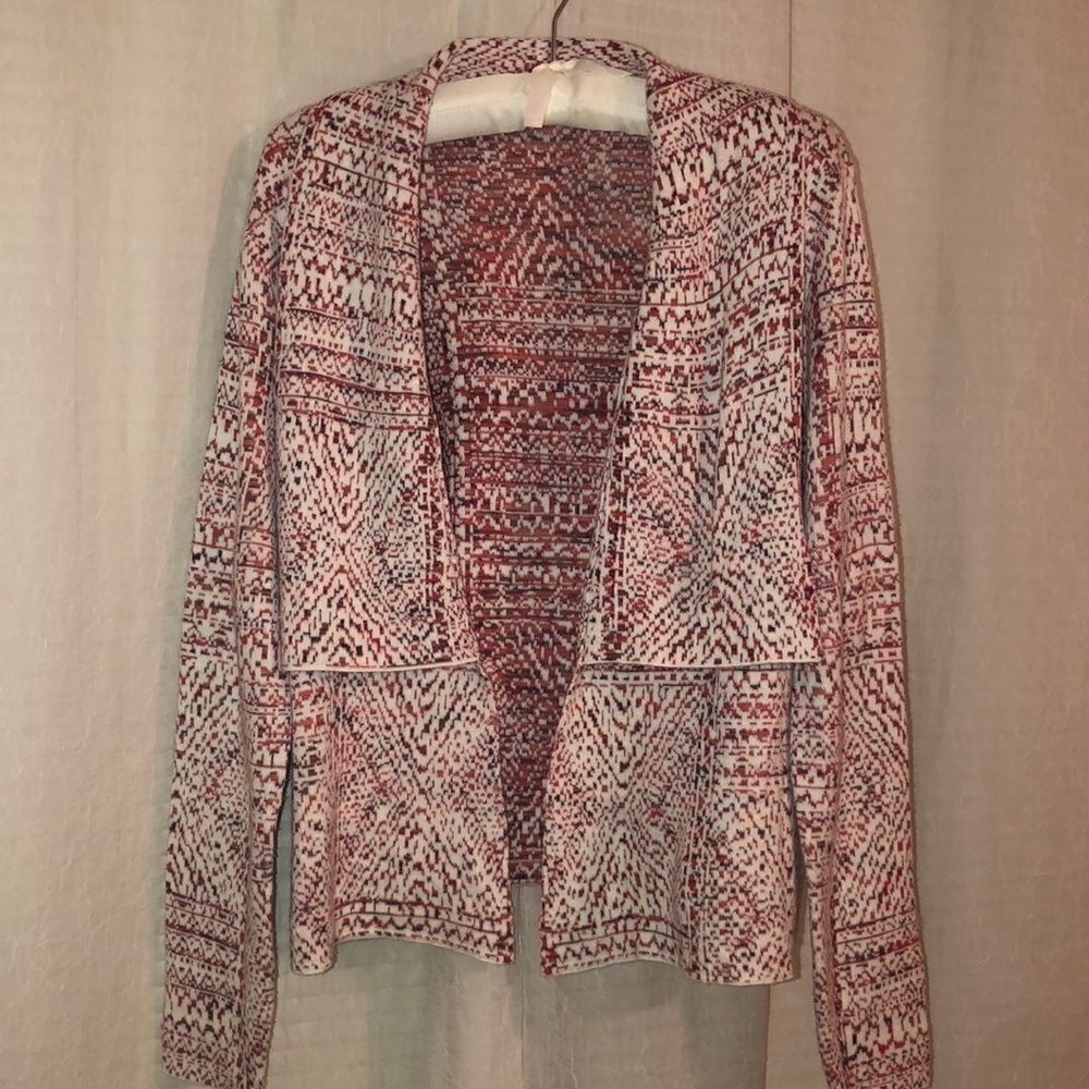 Target M Open Front Knit Shawl Jacket Style Cardigan Ivory Burgundy Rust